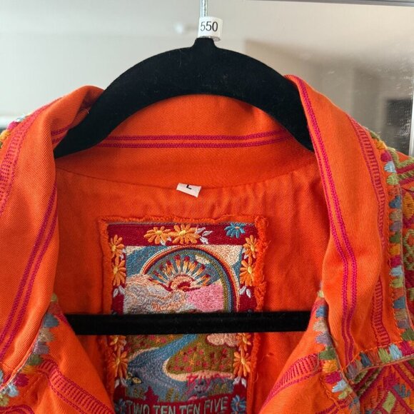Johnny Was Biya Embroidered Jacket Size Large Color Orange - Picture 5 of 7